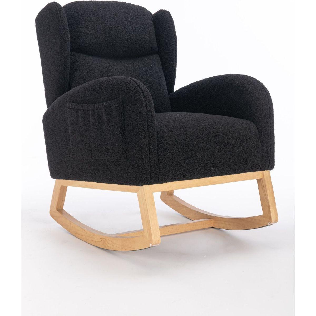 Teddy Fabric Rocking Chair With Packet Wood Legs,Black