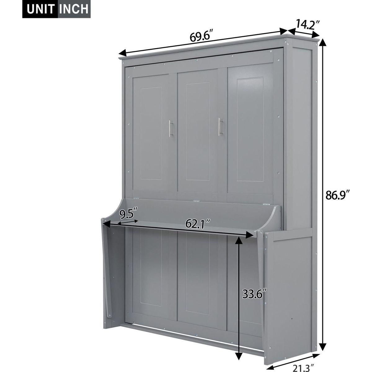 Queen Size Murphy Bed with a Shelf, Gray