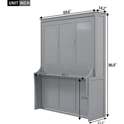 Queen Size Murphy Bed with a Shelf, Gray
