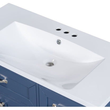 36" Bathroom Vanity with Sink Combo, Blue Bathroom Cabinet with Drawers, Solid Frame and MDF Board