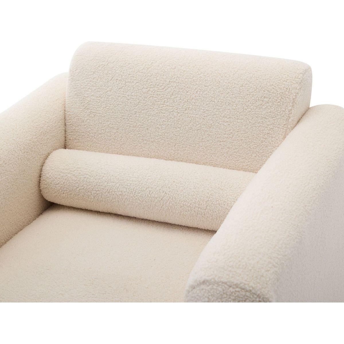 Modern Accent Chair Lambskin Sherpa Fabric Upholstered Comfy Reading Arm Chair Soft Padded Armchair with Back and Pillow for Living Room Bedroom Reception Waiting Room Office, Cream