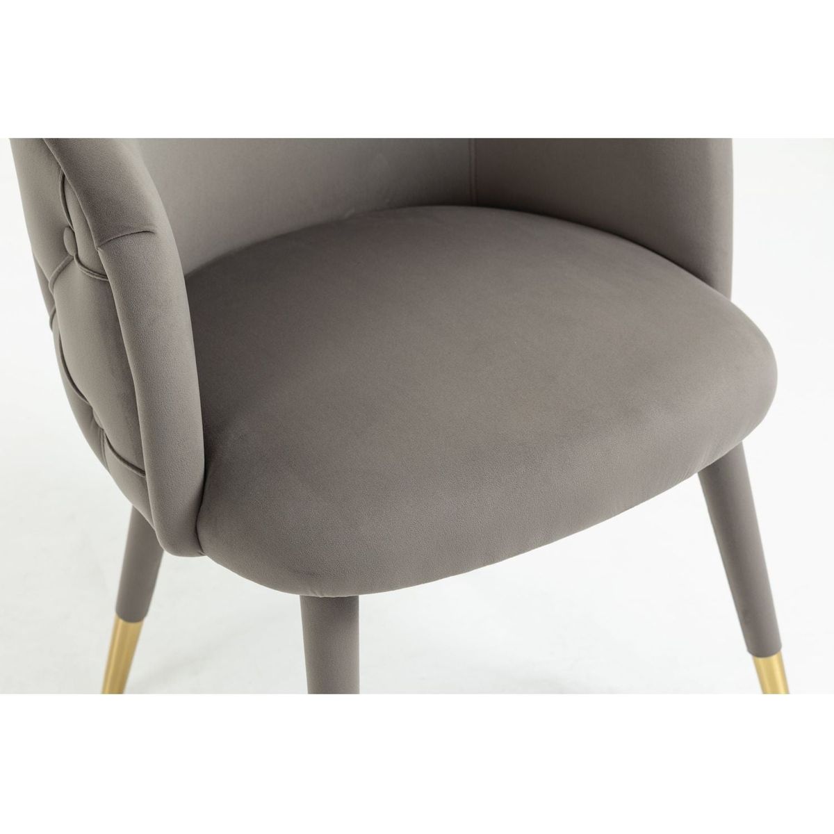 Set of 2 Gray Velvet Upholstered Dining chair with Designed Back and Upholstered Legs