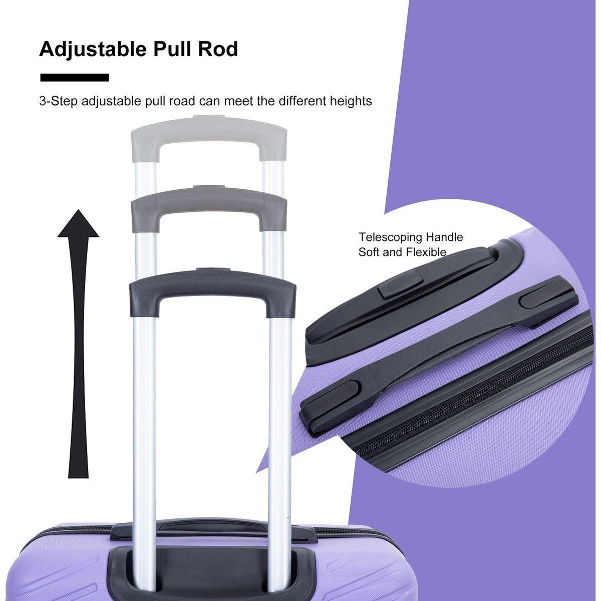 luggage 4-piece ABS lightweight suitcase with rotating wheels, 24 inch and 28 inch with TSA lock, (16/20/24/28) LIGHT PURPLE