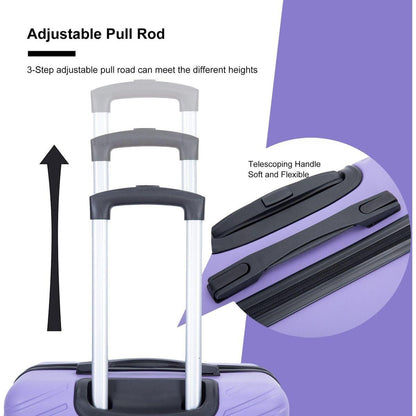 luggage 4-piece ABS lightweight suitcase with rotating wheels, 24 inch and 28 inch with TSA lock, (16/20/24/28) LIGHT PURPLE