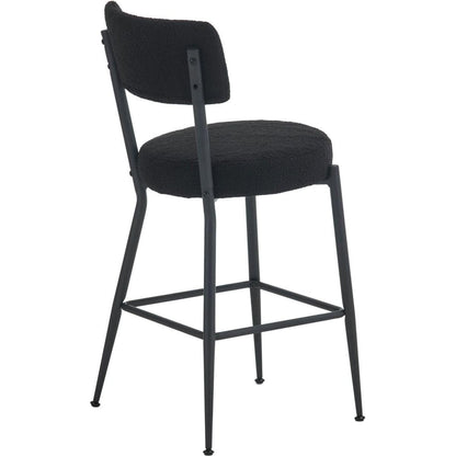 Set of 2 modern teddy fabric upholstered bar stools - Metal base high stool - Suitable for kitchen, dining and living room - Black - Stylish and comfortable island seating