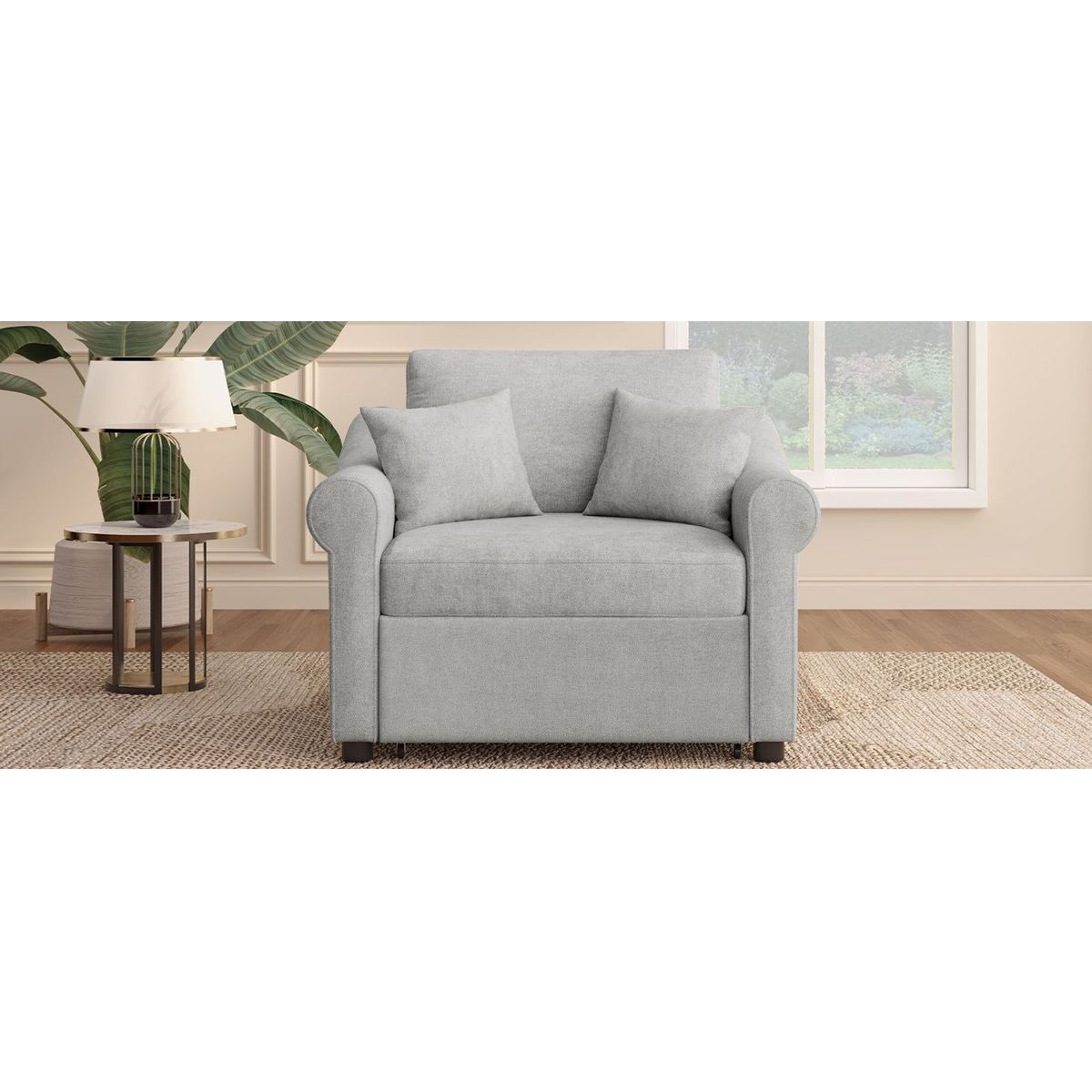 Chenille Convertible Sleeper Chair with Adjustable Backrest, 3 IN 1 Lounger Chair Turns Into Bed, Single Bed for Living Room, Gray