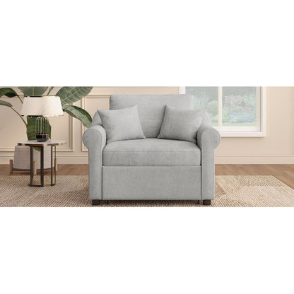 Chenille Convertible Sleeper Chair with Adjustable Backrest, 3 IN 1 Lounger Chair Turns Into Bed, Single Bed for Living Room, Gray