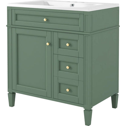 30" Bathroom Vanity with Top Sink, Modern Bathroom Storage Cabinet with 2 Drawers and a Tip-out Drawer, Single Sink Bathroom Vanity