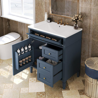 30" Bathroom Vanity with Top Sink, Modern Bathroom Storage Cabinet with 2 Drawers and a Tip-out Drawer, Single Sink Bathroom Vanity