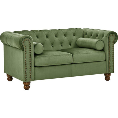 PHOYAL Large LOVE SEAT, Velvet Sofa TWO-seat Sofa Classic Tufted Chesterfield Settee Sofa Modern 2 Seater Couch Furniture Tufted Back for Living Room (Green)