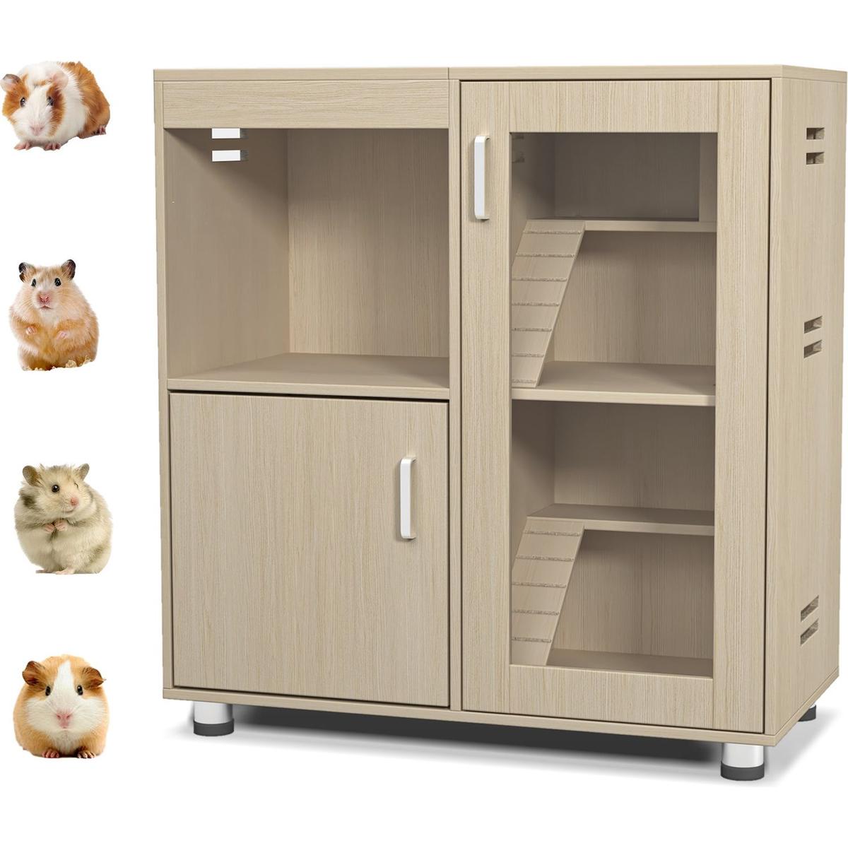 Hamster Cage, Small Animal Cage for Chinchilla/Rat, 4-Tier Guinea Pig Cage Wood with Acrylic Windows, Storage Cabinet, Openable Top, Hamster Cages and Habitats 31.50" L x15.75 " W x 34.65" H