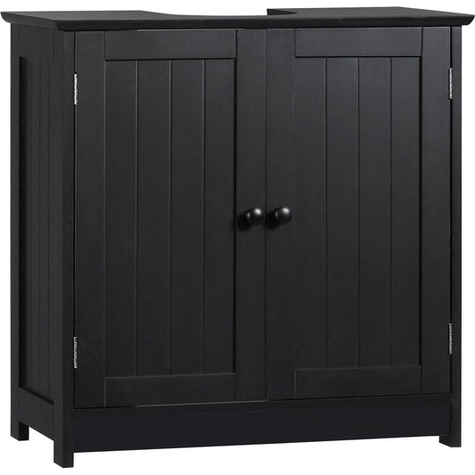 Under Sink Bathroom Cabinet with 2 Doors and Shelf, Pedestal Sink Bathroom Vanity Cabinet, Black