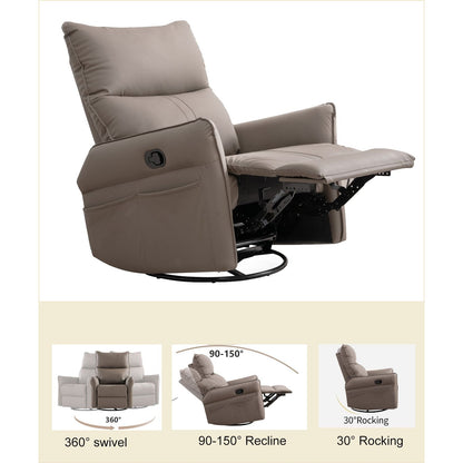 Rocking Recliner Chair,360 Degree Swivel Nursery Rocking Chair,Glider Chair,Modern Small Rocking Swivel Recliner Chair for Bedroom,Living Room Chair Home Theater Seat,Side Pocket(Brown)