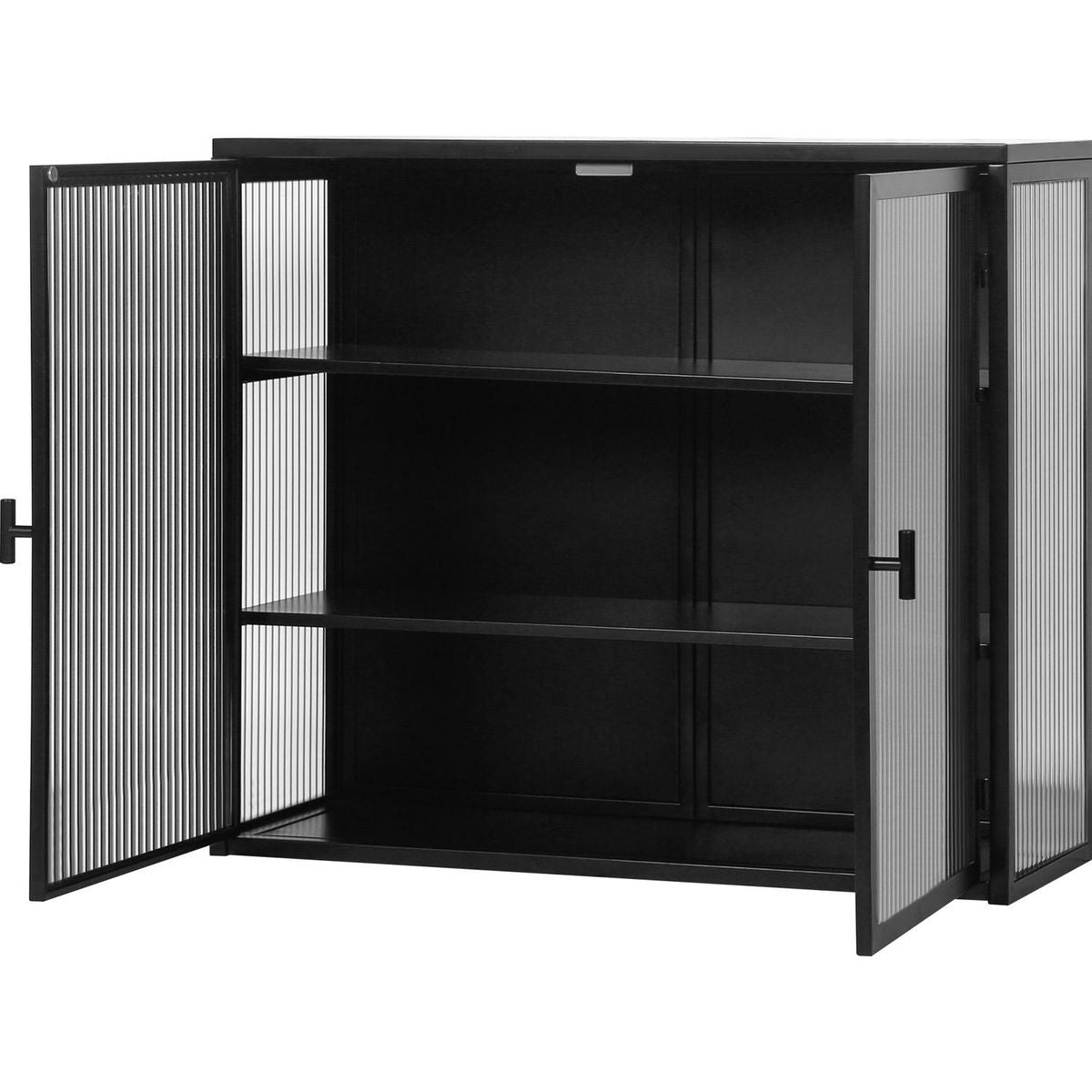 27.56"Glass Doors Modern Two-door Wall Cabinet with Featuring Three-tier Storage for Entryway Living Room Bathroom Dining Room,Black
