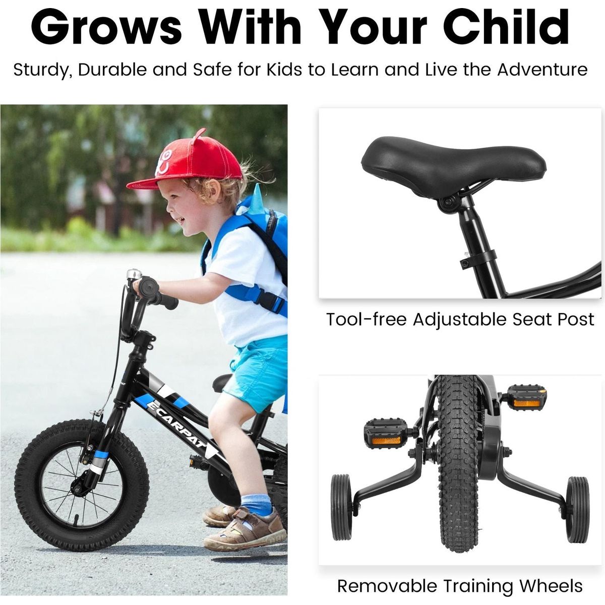 Kids' Bike 12 Inch Wheels, 1-Speed Boys Girls Child Bicycles For2-4Years, With Removable Training Wheels Baby Toys, Front V Brake, Rear Holding Brake