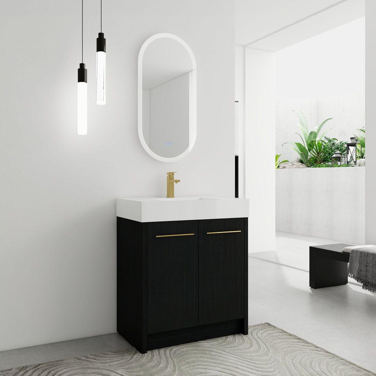 30 Inch Freestanding Bathroom Vanity with Resin Sink, With Soft Closing Door, KD-Package