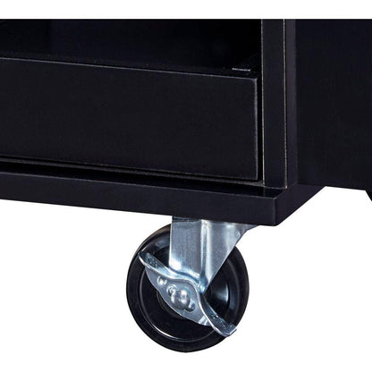 Rolling Kitchen Island with Storage, Kitchen Cart with Rubber Wood Top, 3 Drawer, 2 Slide-Out Shelf and Internal Storage Rack, Kitchen Island on Wheels with Spice Rack & Tower Rack, Black