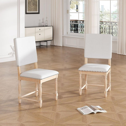 Vintage Traditional 2-Piece Upholstered Dining Chairs with Padded Backs, Natural