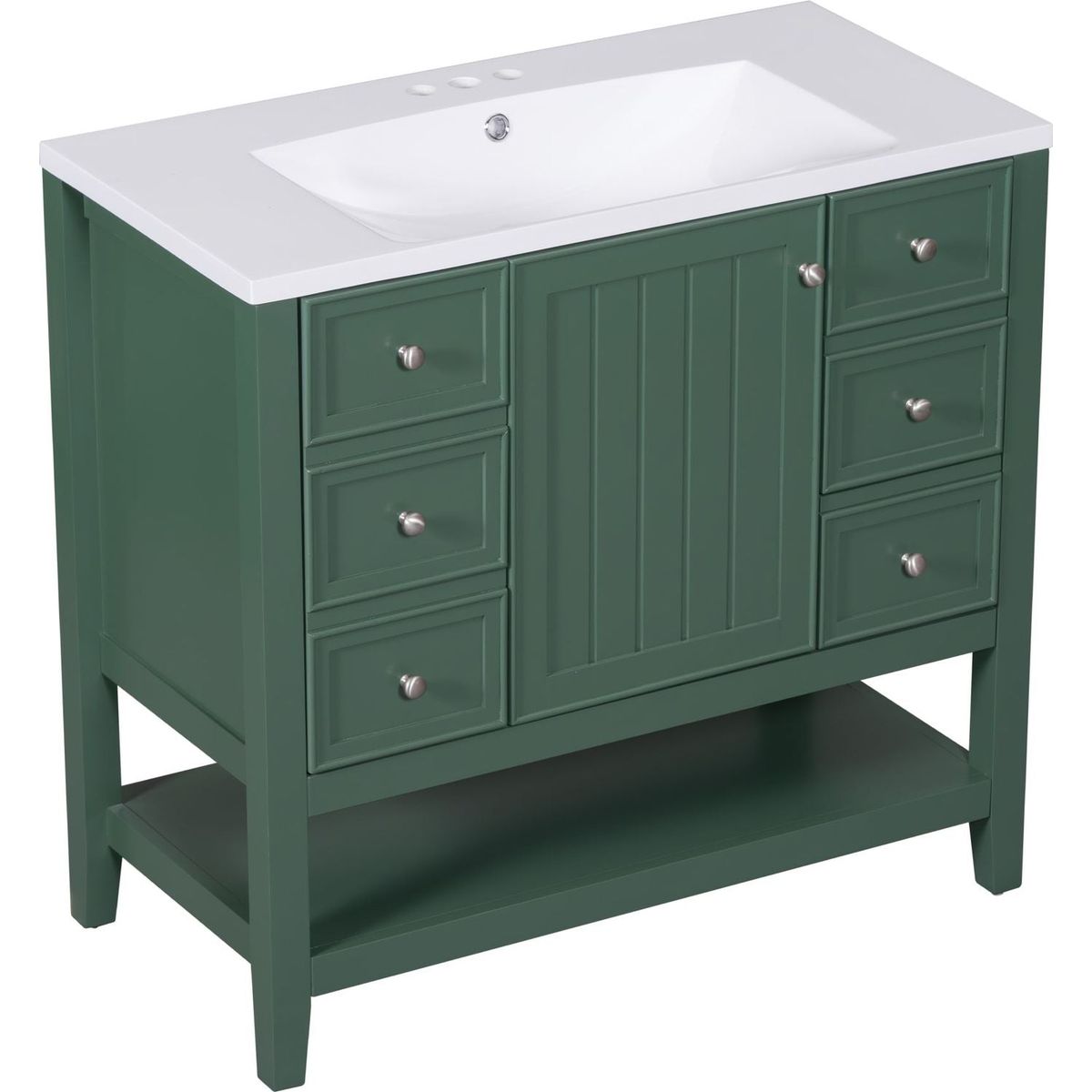 36" Bathroom Vanity with Sink Combo, One Cabinet and Three Drawers, Solid Wood and MDF Board, Green