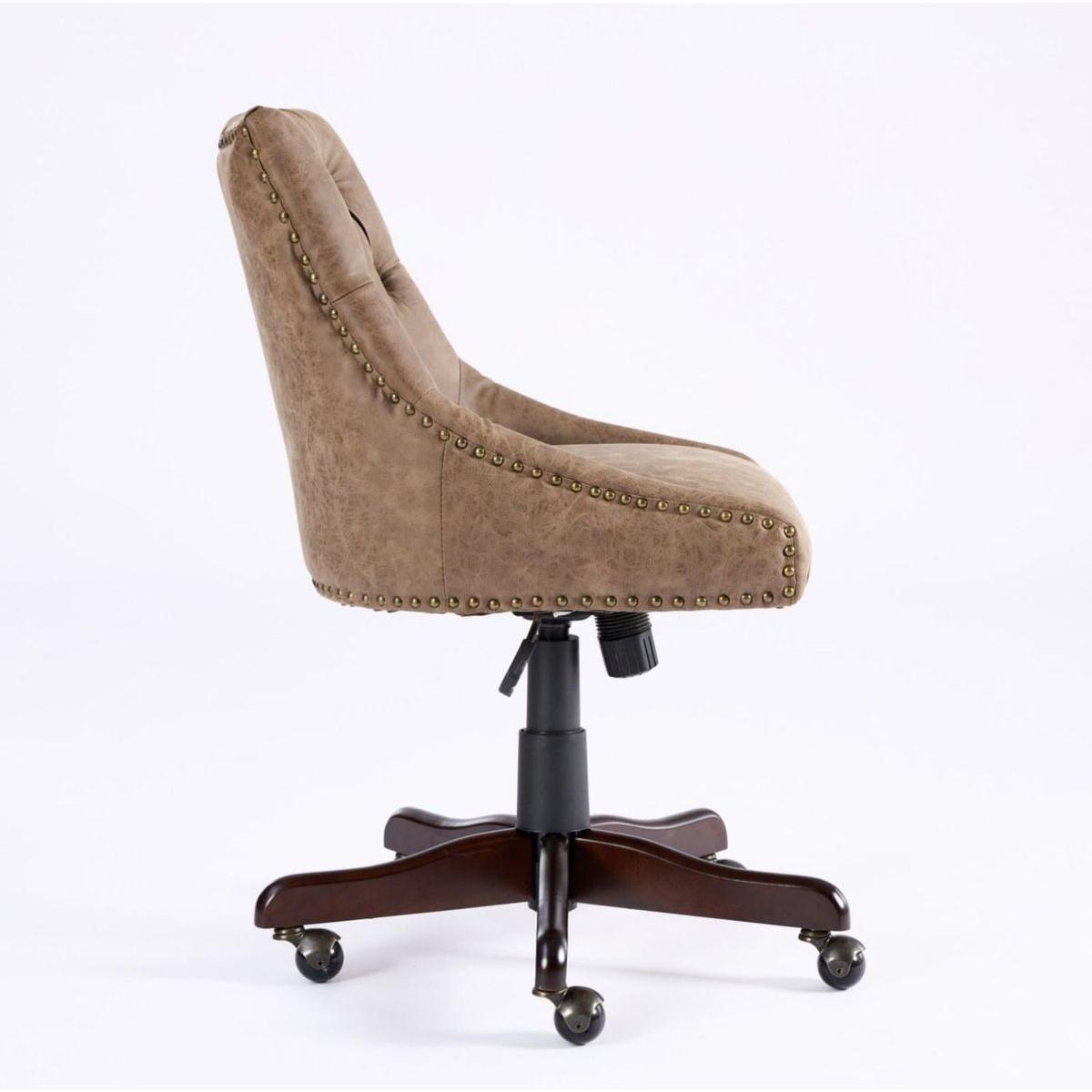 Medieval Retro Style Sheepskin Pattern Fabric Home Office Chair with Lift, Swivel and Recline Functions,Brown color