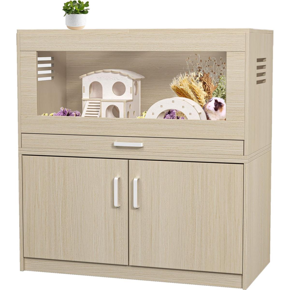 Hamster Cage,Rat Cage Wood with Independent Storage Cabinet,House for Chinchilla with Guinea Pig Hutch and Bridge,Easy View Acrylic Panels,Living Habitat X-large(31.50" L x 15.75" W x 32.28" H)