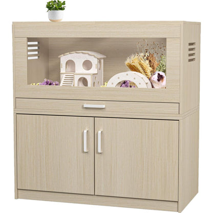 Hamster Cage,Rat Cage Wood with Independent Storage Cabinet,House for Chinchilla with Guinea Pig Hutch and Bridge,Easy View Acrylic Panels,Living Habitat X-large(31.50" L x 15.75" W x 32.28" H)