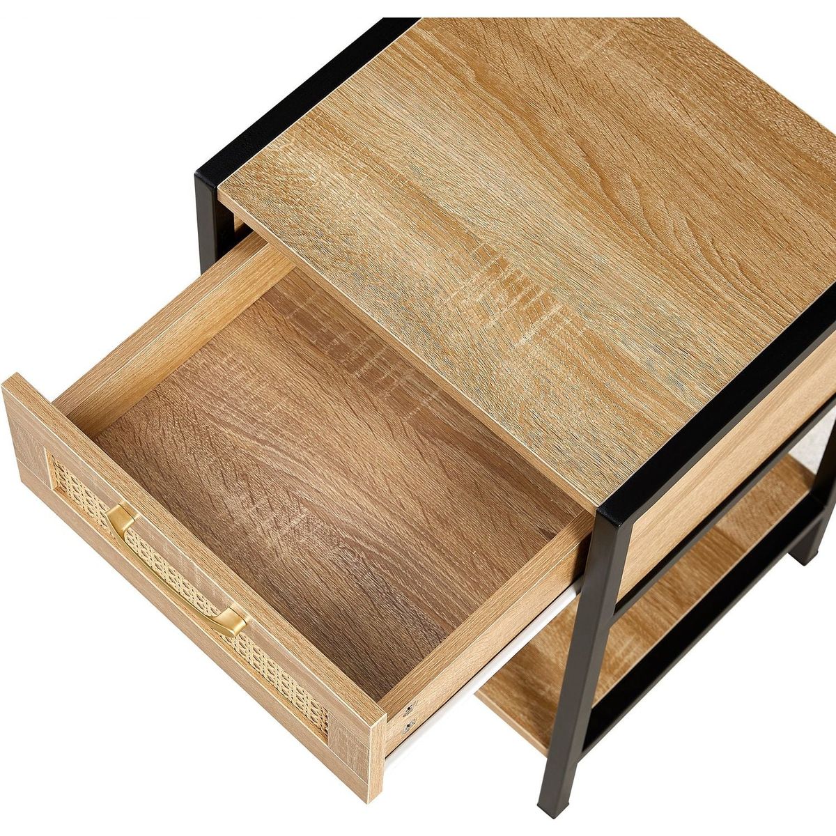 15.74" Rattan End table with drawer, Modern nightstand, metal legs,side table for living room, bedroom,natural(1 pc)