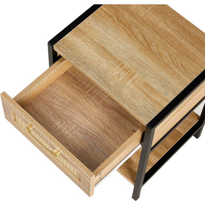 15.74" Rattan End table with drawer, Modern nightstand, metal legs,side table for living room, bedroom,natural(1 pc)