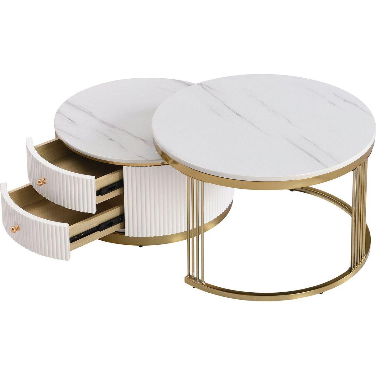 Modern 2 Pieces White Round Nesting Coffee Table with Drawers in 27.6"