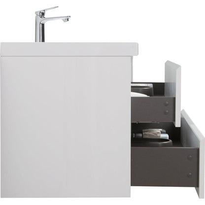 36" Floating Bathroom Vanity with Sink, Modern Wall-Mounted Bathroom Storage Vanity Cabinet with Resin Top Basin and Soft Close Drawers, Glossy White