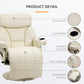 Manual Recliner, Swivel Lounge Armchair with Side Pocket, Footrest and Cup Holder for Living Room, Cream White