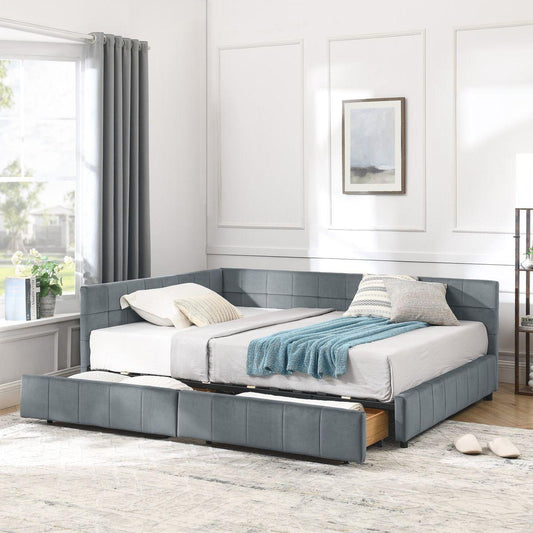 Full Size Storage Upholstered Tufted Bed Frame, Sofa Bed Frame with Comfortable Backrest and Armrests, Full Size Bed for Bedroom, Living Room,Velvet, GREY(80.5''*59''*29.5'')