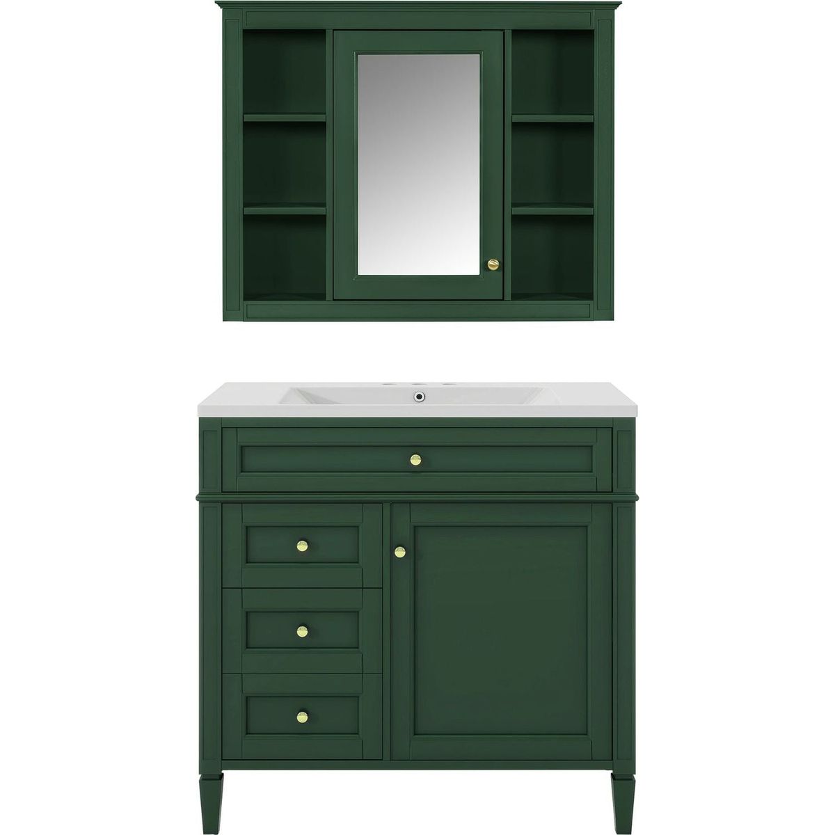 36" Bathroom Vanity with Medicine Cabinet, Royal Blue Mirror Cabinet, Modern Bathroom Storage Cabinet with 2 Soft Closing Doors and 4 Drawers, Single Sink Bathroom Vanity