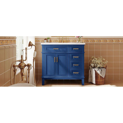 36-inch Bathroom Vanity with Resin Sink, Modern Bathroom Cabinet in Blue, Featuring Two Soft Close Doors and Four Drawers