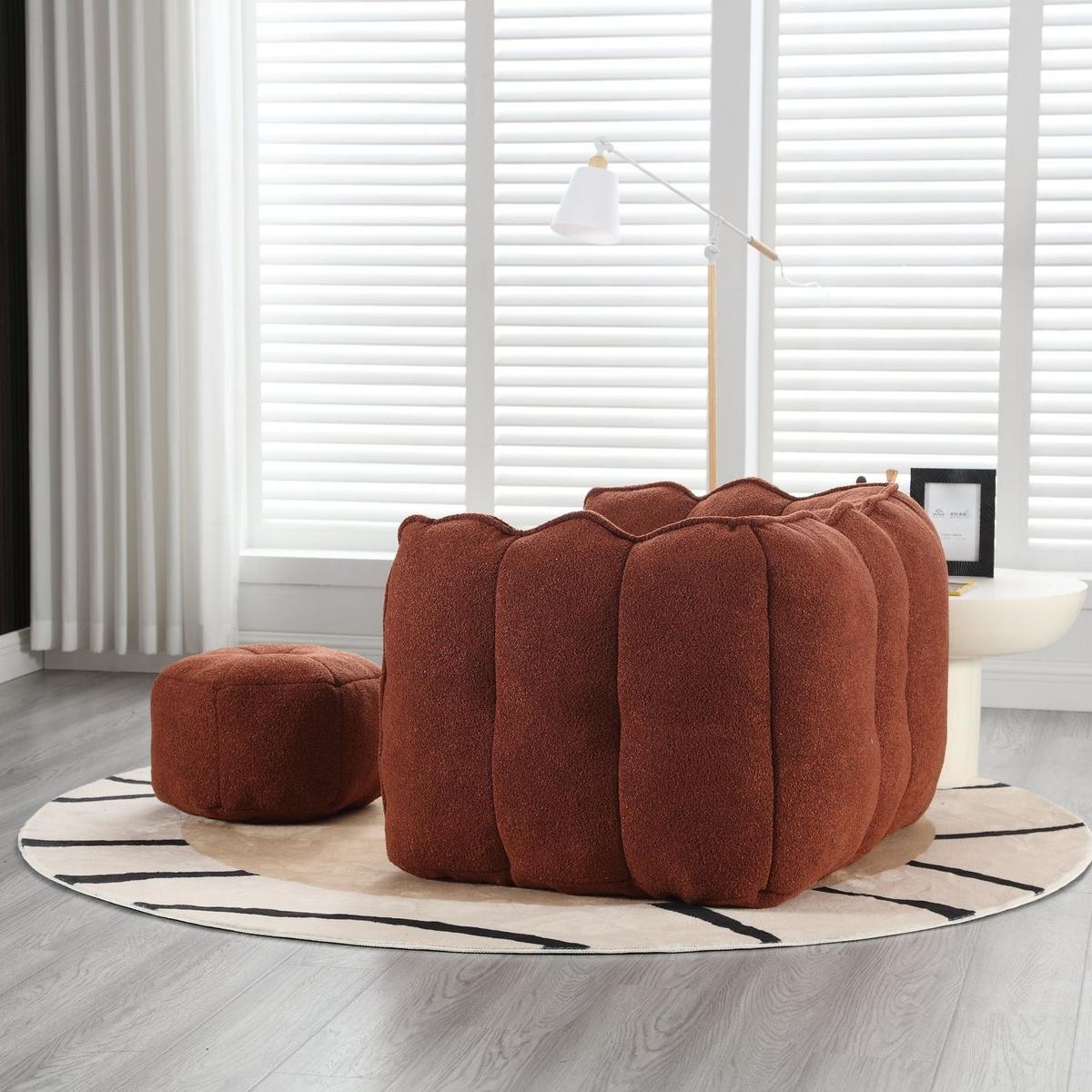 Soft Bean Bag Chair with High Resilient Foam(Chips)for living room and bedroom,Comfortable Square Lazy Sofa with Footstool, Cover for Adults to Gaming, Reading, and Watching TV