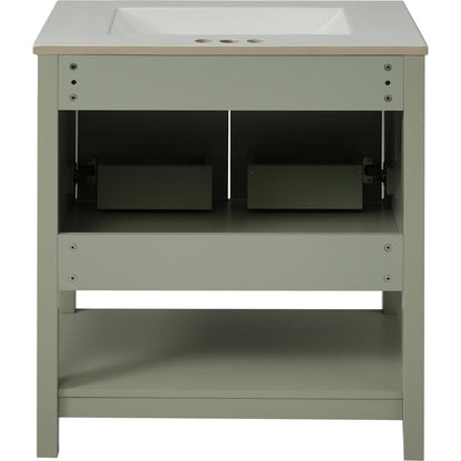 30-Inch Green Bathroom Vanity with Ceramic Sink and Versatile Storage - Ideal for Small Bathrooms