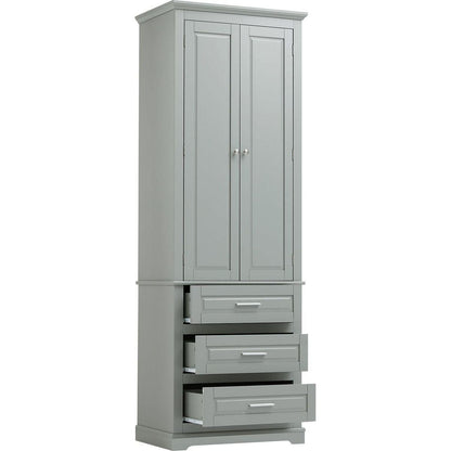 Tall Storage Cabinet with Three Drawers for Bathroom/Office, Grey