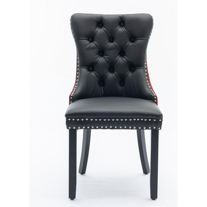 Nikki Collection Modern, High-end Tufted Solid Wood Contemporary PU and Velvet Upholstered Dining Chair with Wood Legs Nailhead Trim 2-Pcs Set, Black+WineRed, Burgundy