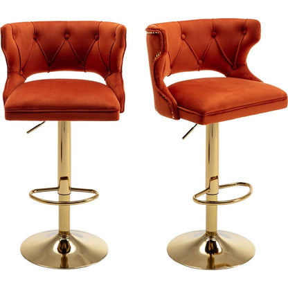 Bar Stools With Back and Footrest Counter Height Dining Chairs-Velvet Orange-2PCS/SET