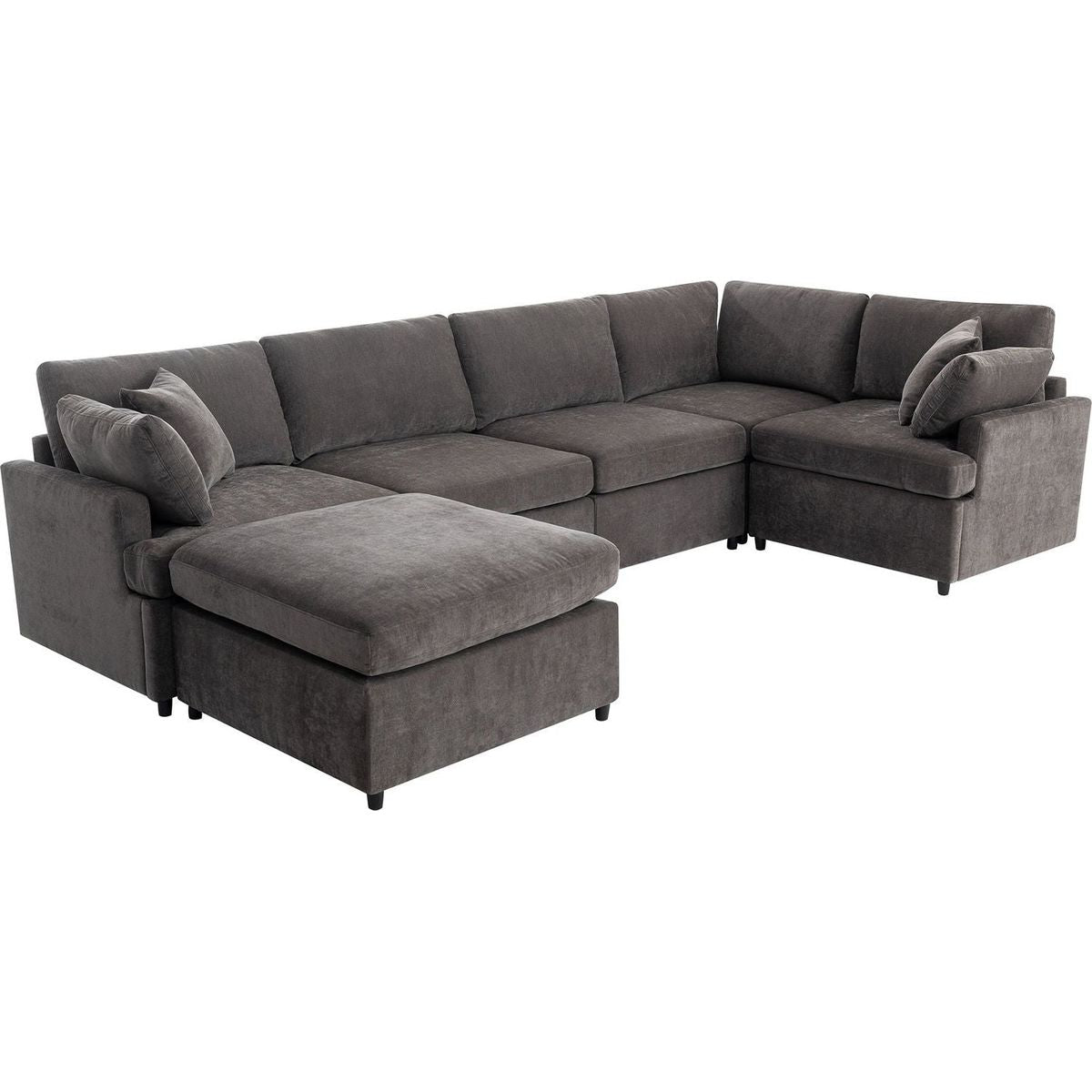 Modern Large U-Shape Sectional Sofa, with Removable Ottomans for Living Room (6-Seater)