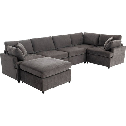 Modern Large U-Shape Sectional Sofa, with Removable Ottomans for Living Room (6-Seater)