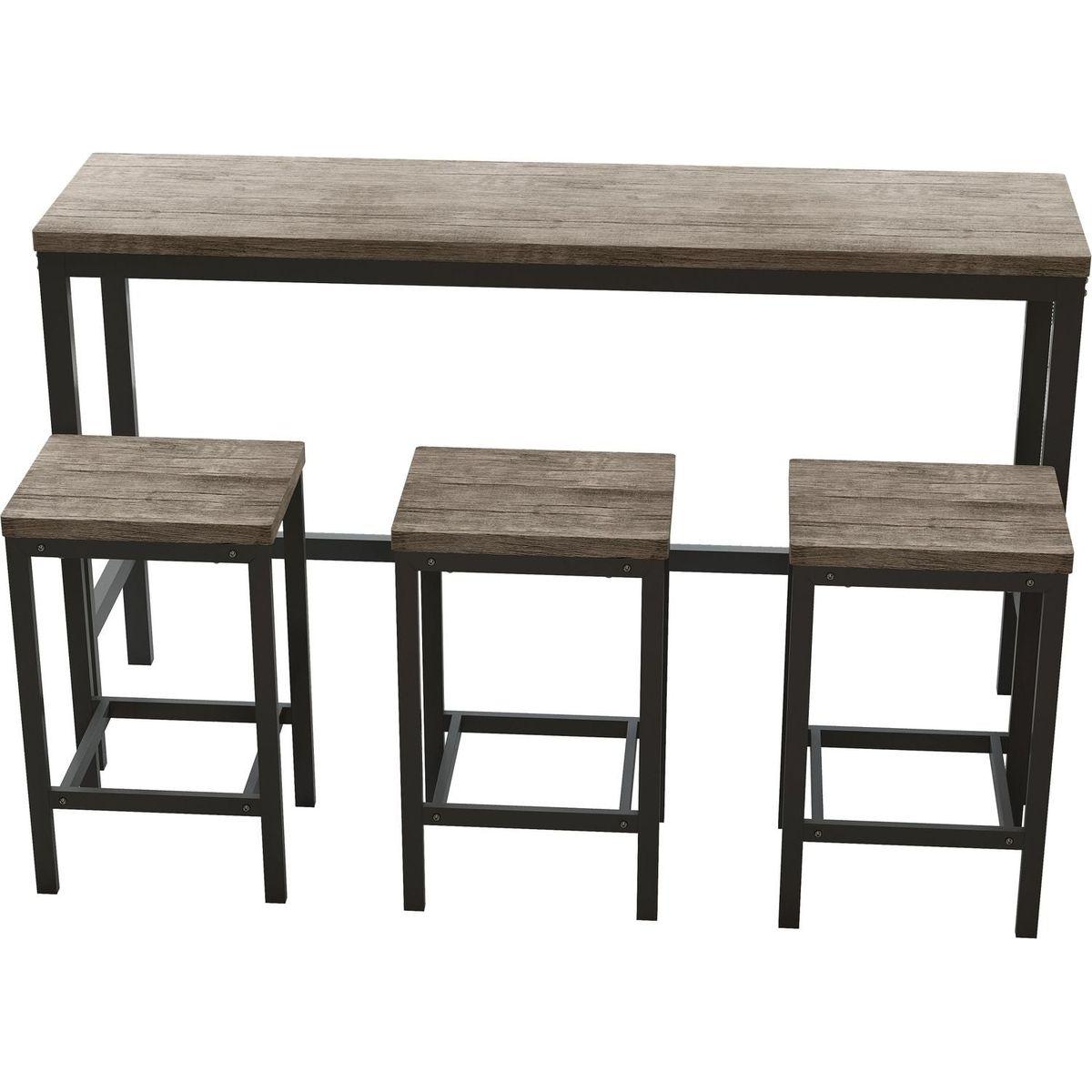 Modern Design Kitchen Dining Table, Pub Table, Long Dining Table Set with 3 Stools, Easy Assembly, Brown Gray