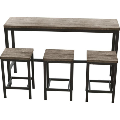 Modern Design Kitchen Dining Table, Pub Table, Long Dining Table Set with 3 Stools, Easy Assembly, Brown Gray
