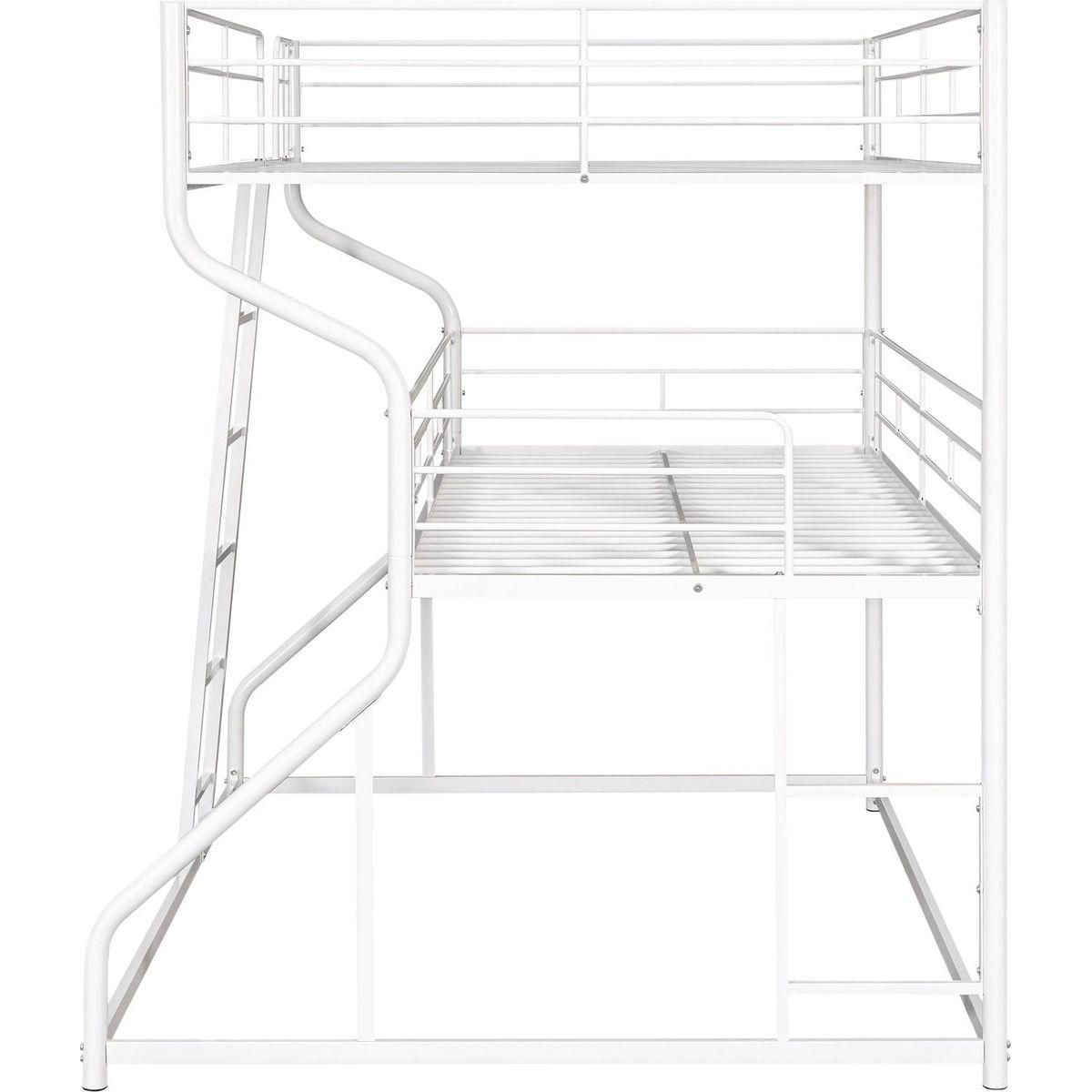 Full XL over Twin XL over Queen Size Triple Bunk Bed with Long and Short Ladder,White