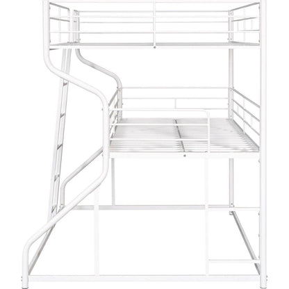 Full XL over Twin XL over Queen Size Triple Bunk Bed with Long and Short Ladder,White