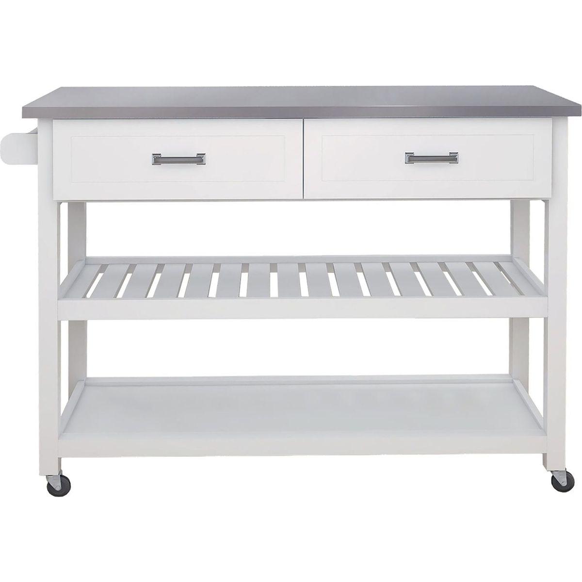 Stainless Steel Table Top White Kicthen Cart With Two Drawers