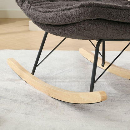 Lazy Rocking Chair,Comfortable Lounge Chair with Wide Backrest and Seat Wood Base, Upholstered Armless Rocker Chair for Living room, Balcony,Bedroom and Patio Porch. (GREY)