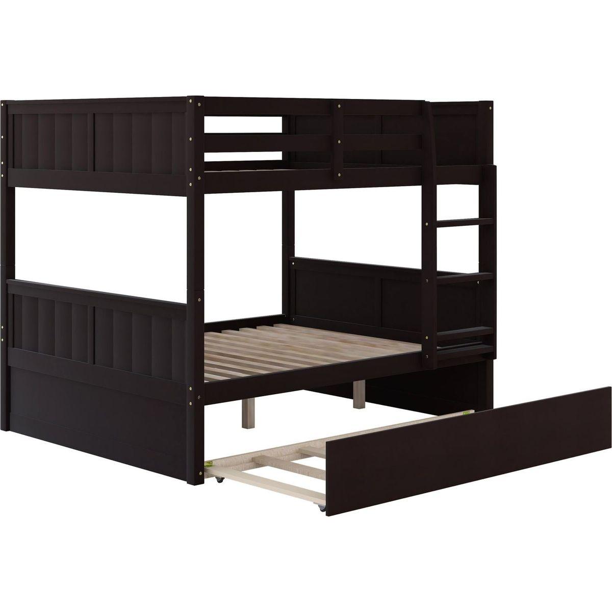 Full Over Full Bunk Bed with Twin Size Trundle, Espresso