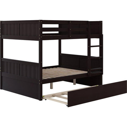 Full Over Full Bunk Bed with Twin Size Trundle, Espresso