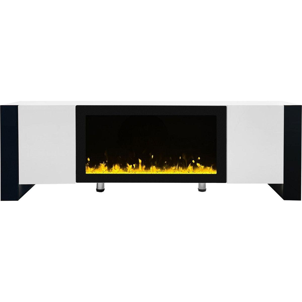 Modern TV Stand with 34.2" Non-heating Electric Fireplace, High Gloss Entertainment Center with 2 Cabinets, Media Console for TVs up to 78", White